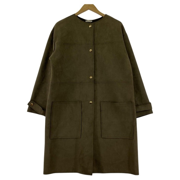 ZARA Women’s Size Large Faux Suede Olive Green Button‑Down Coat with Gold Button - Picture 2 of 15